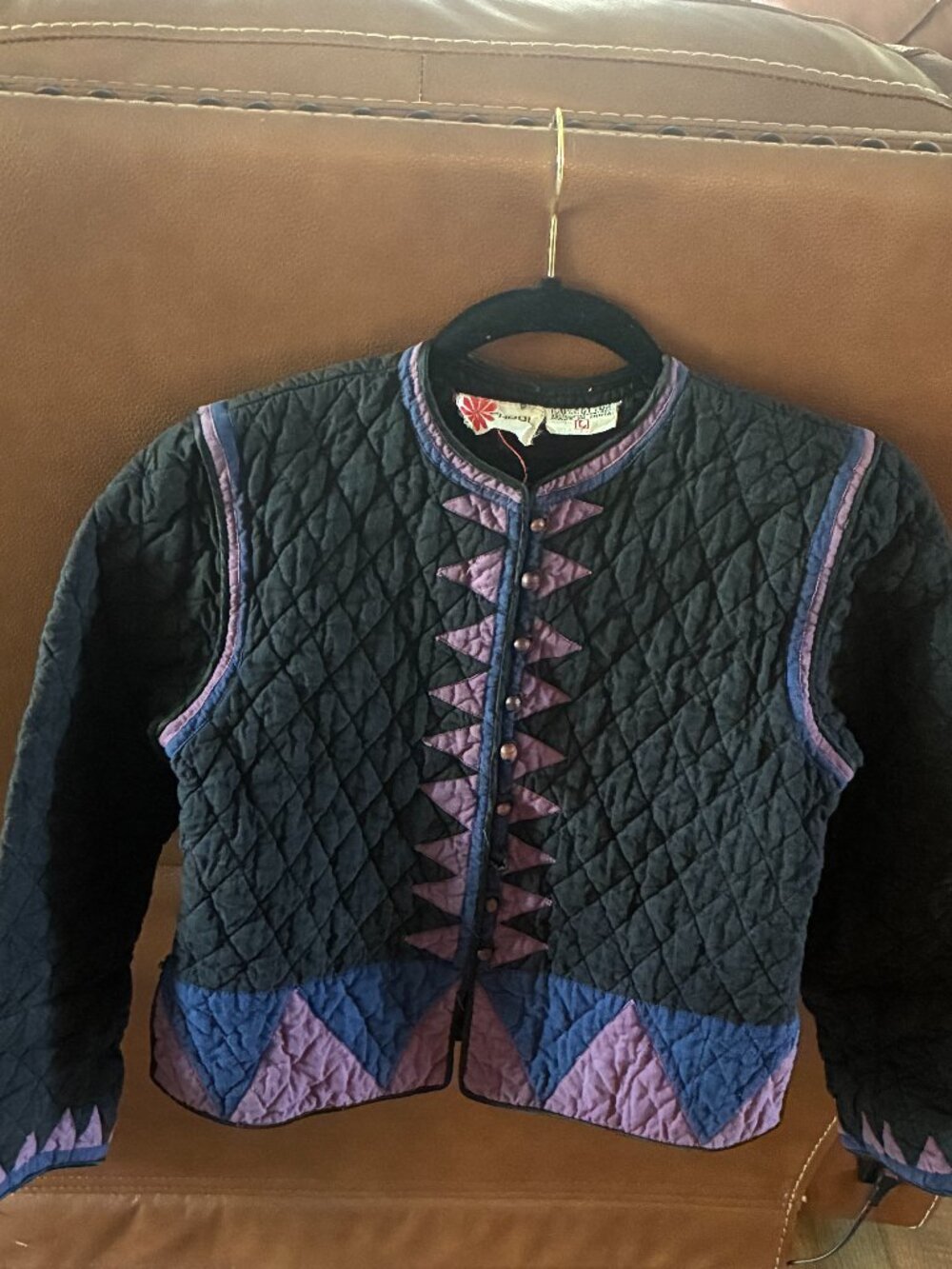 Vintage Phool Quilted Jacket Purple Black Artsy Hippie Boho Folk Patchwork *S*.